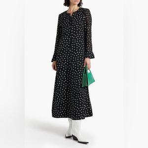 GANNI Polka Dot Crepe Midi Dress Size 34 (XS)